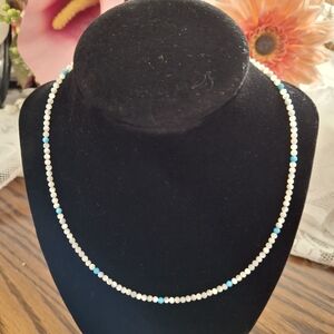 Necklace Mother Of Pearl and Turquoise Beaded 18"